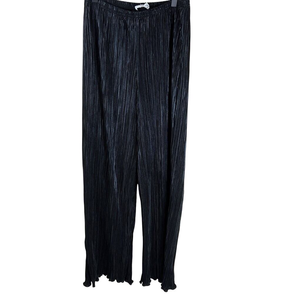 Good American‎ Women 1 2 Black Always Fits Plisse Pants Cozy Stretch Lounge